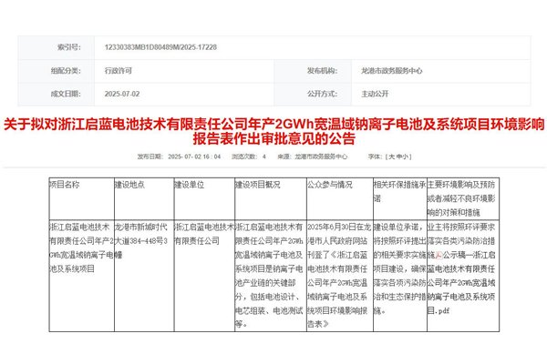 2.5億元！年產(chǎn)2GWh寬溫域鈉電池及系統(tǒng)項目將落戶浙江龍港