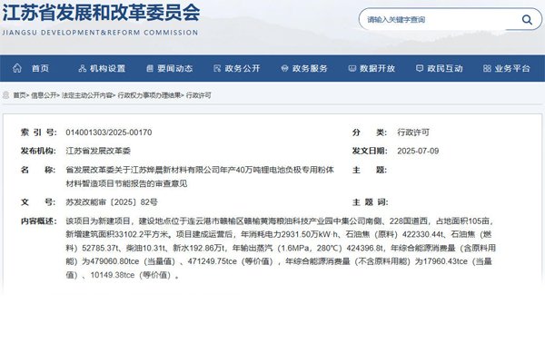 ?坐標江蘇連云港!年產40萬噸負極材料前驅體項目獲批