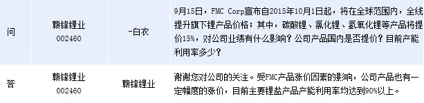 贛鋒鋰業：受FMC漲價影響 鋰鹽產能利用率超90%