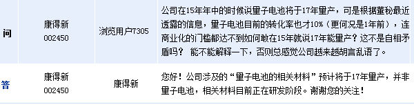 康得新：預計量子電池材料明年量產 目前處研發階段