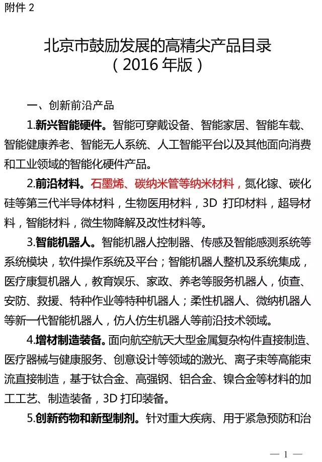 2016年北京高精尖產(chǎn)業(yè)發(fā)展重點(diǎn)支撐項(xiàng)目開始申報(bào) 石墨烯在列