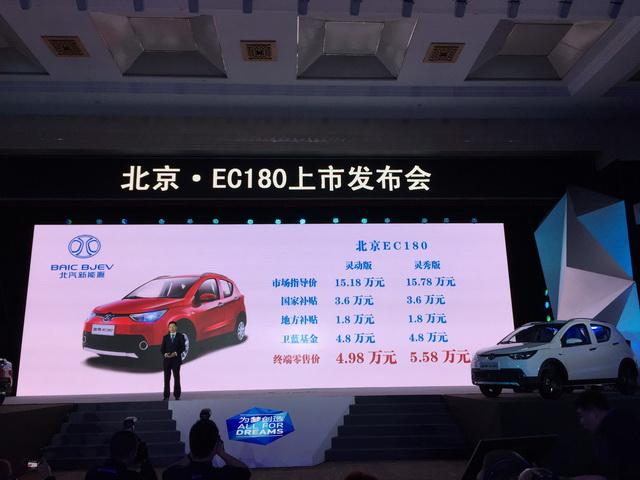 北汽新能源EC180正式上市 售4.98-5.58萬元