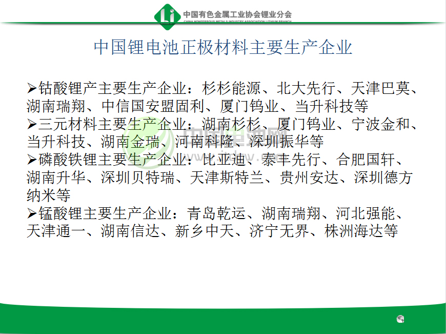 中國鋰電池正極材料主要生產(chǎn)企業(yè)