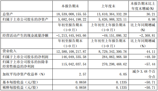 智慧能源主要財務數據（單位：元 幣種：人民幣）
