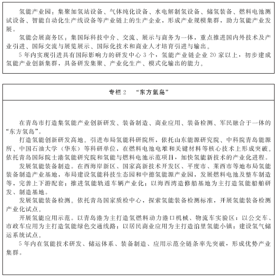 《山東省氫能產業中長期發展規劃（2020-2030年）》