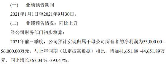 容百科技前三季度業績預告情況
