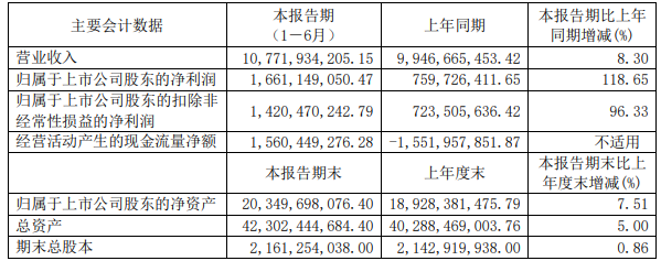 杉杉股份2022年上半年主要會計數據 單位：元
