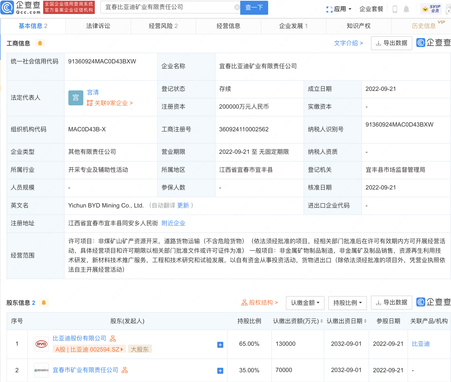 宜春比亞迪礦業有限責任公司