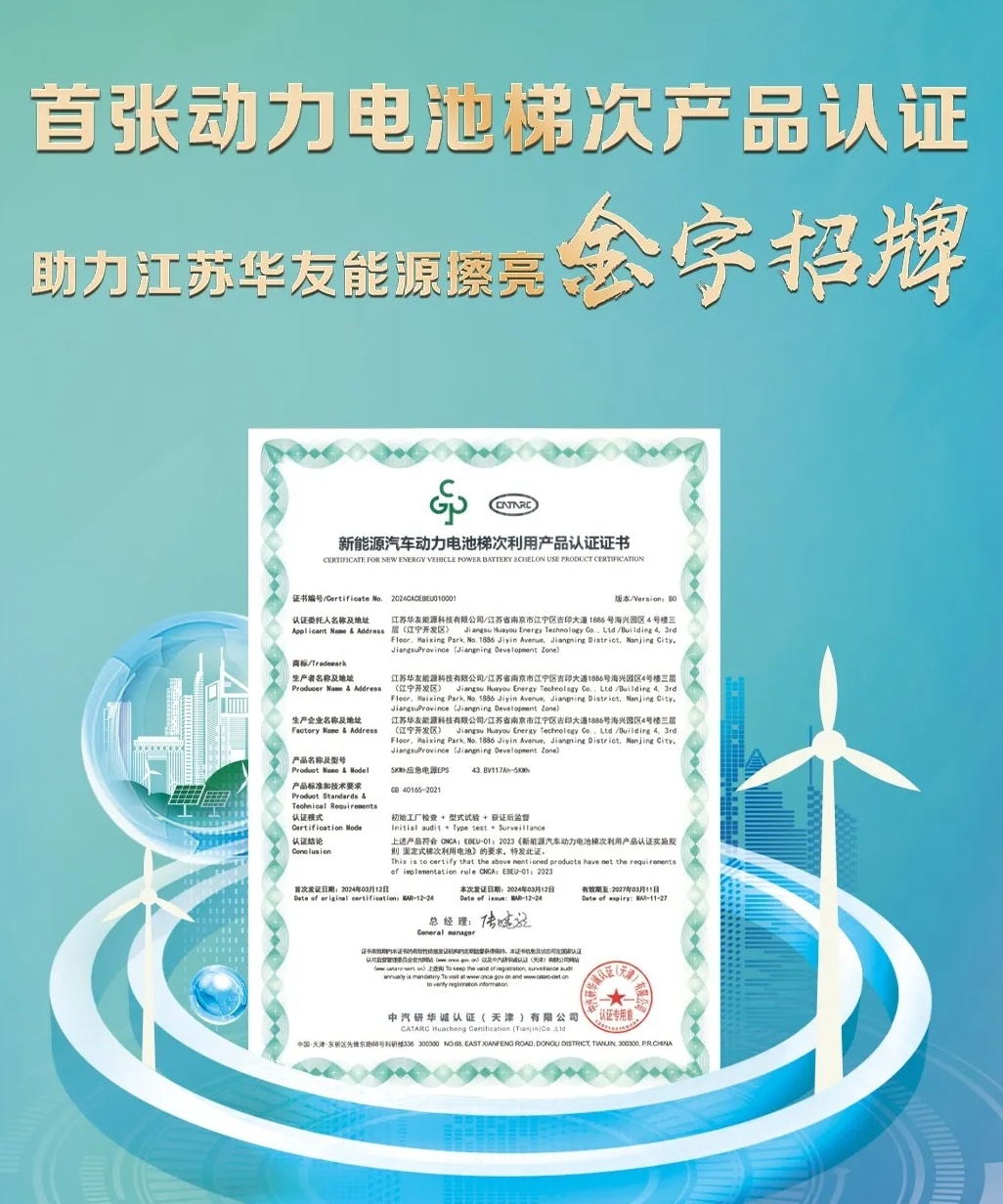 我國(guó)動(dòng)力電池梯次利用產(chǎn)品認(rèn)證制度正式落地！華友能源獲首張證書(shū)