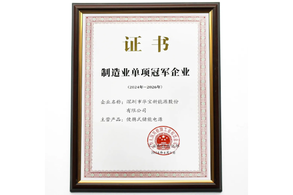行業(yè)首個冠軍！華寶新能榮獲制造業(yè)單項冠軍企業(yè)